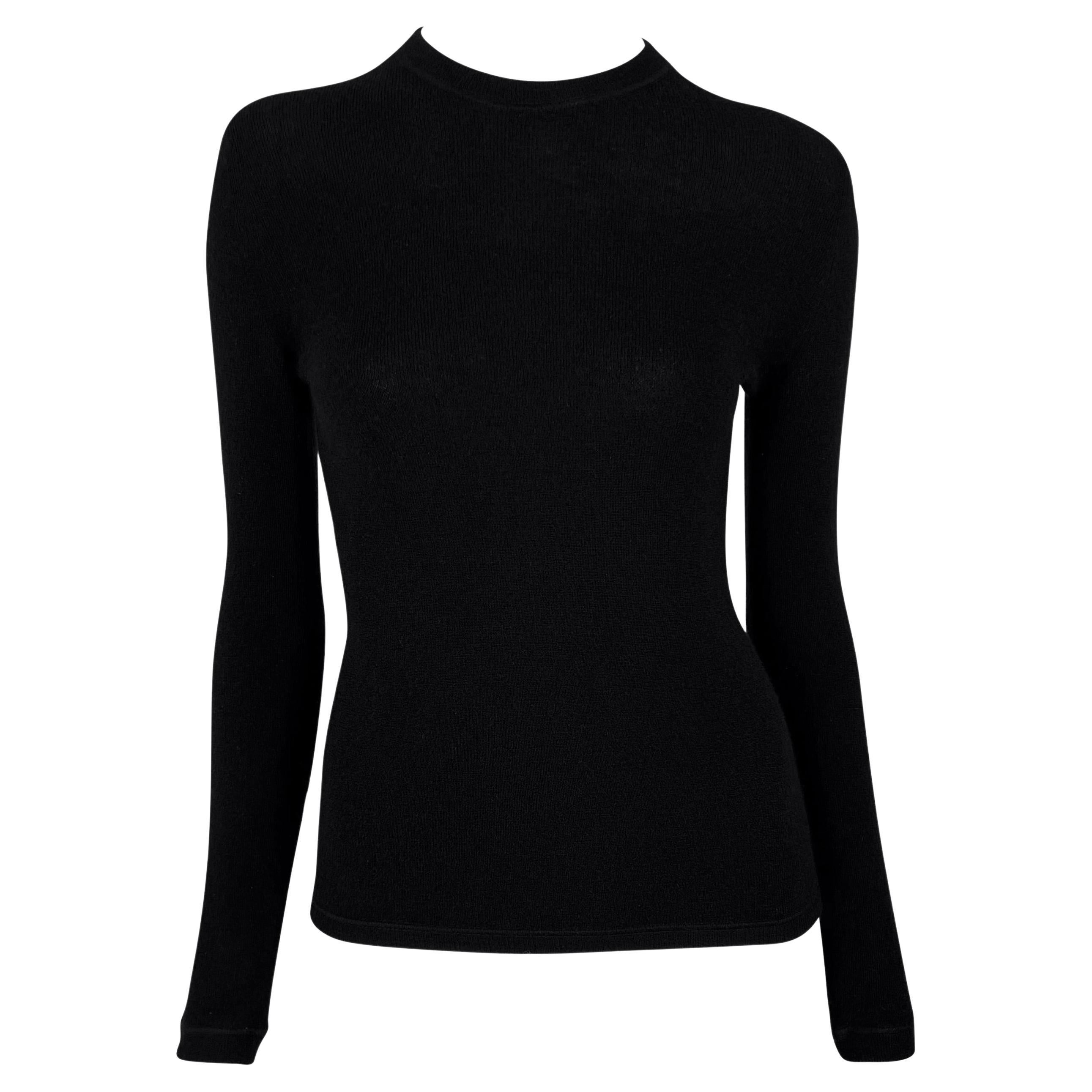 Late 1990s Gucci by Tom Ford Black Knit Stretch Cashmere Sweater Top For Sale