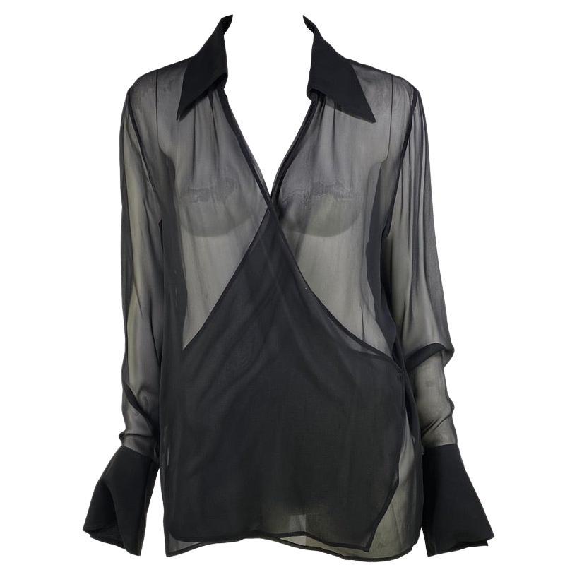 Fin des années 1990 - Tom Ford Gucci blouse tunique noire à col plongeant et surdimensionné