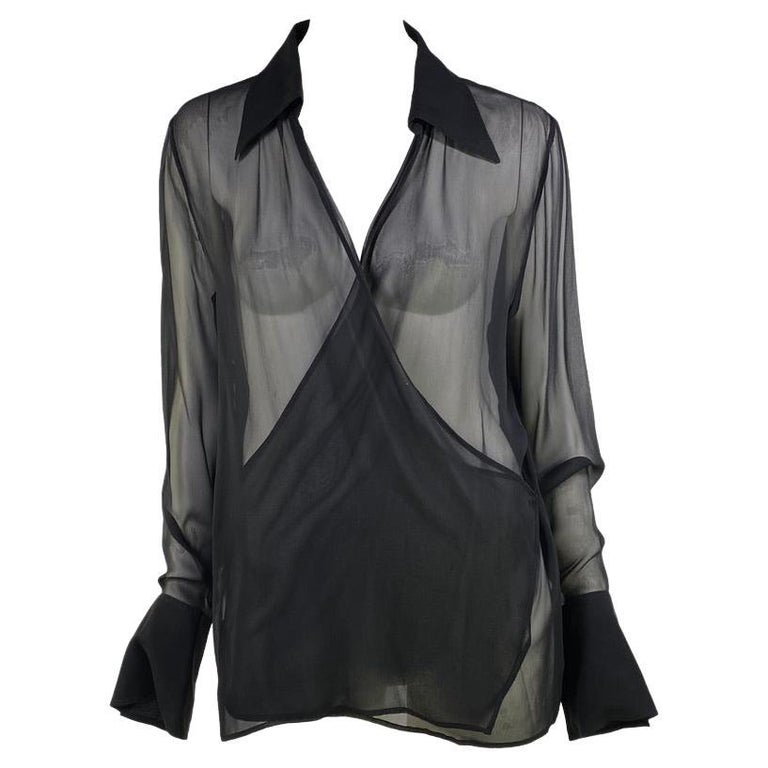 Late 1990s Gucci by Tom Ford Black Sheer Plunge Collared Oversized Tunic Blouse For Sale at 1stDibs | black sheer tunic, sheer black tunic, sheer oversized top Late 1990s Gucci by Tom Ford Black Sheer Plunge Collared Oversized Tunic Blouse For Sale at 1stDibs | black sheer tunic, sheer black tunic, sheer oversized top