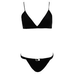 Late 1990s Gucci by Tom Ford Black Stretch Belted Logo Buckle Bikini Swim Set