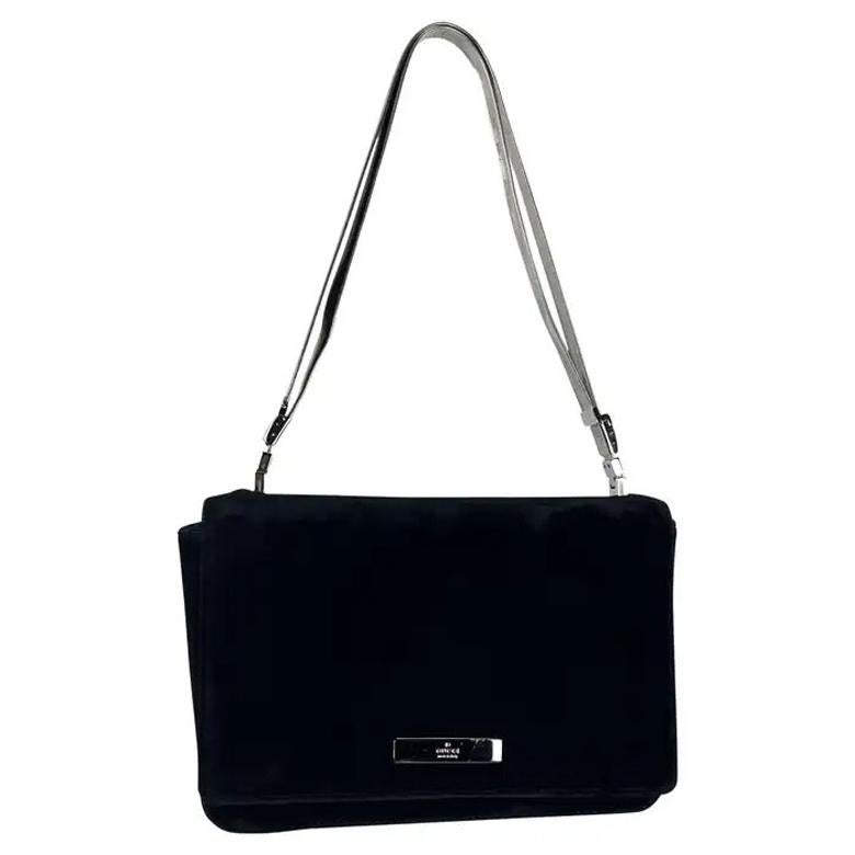 Mini bolso con cadena de terciopelo negro y plata de finales de los 90 Gucci by Tom Ford