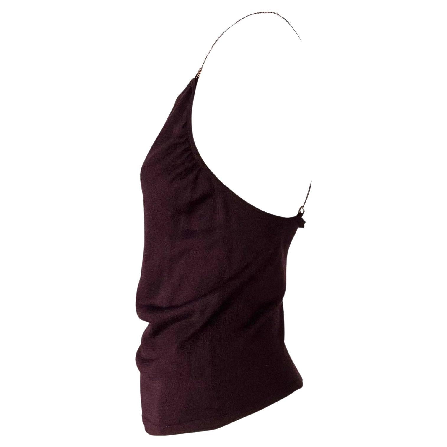 Black Late 1990s Gucci by Tom Ford Burgundy Knit Silk Chain Tank Top For Sale