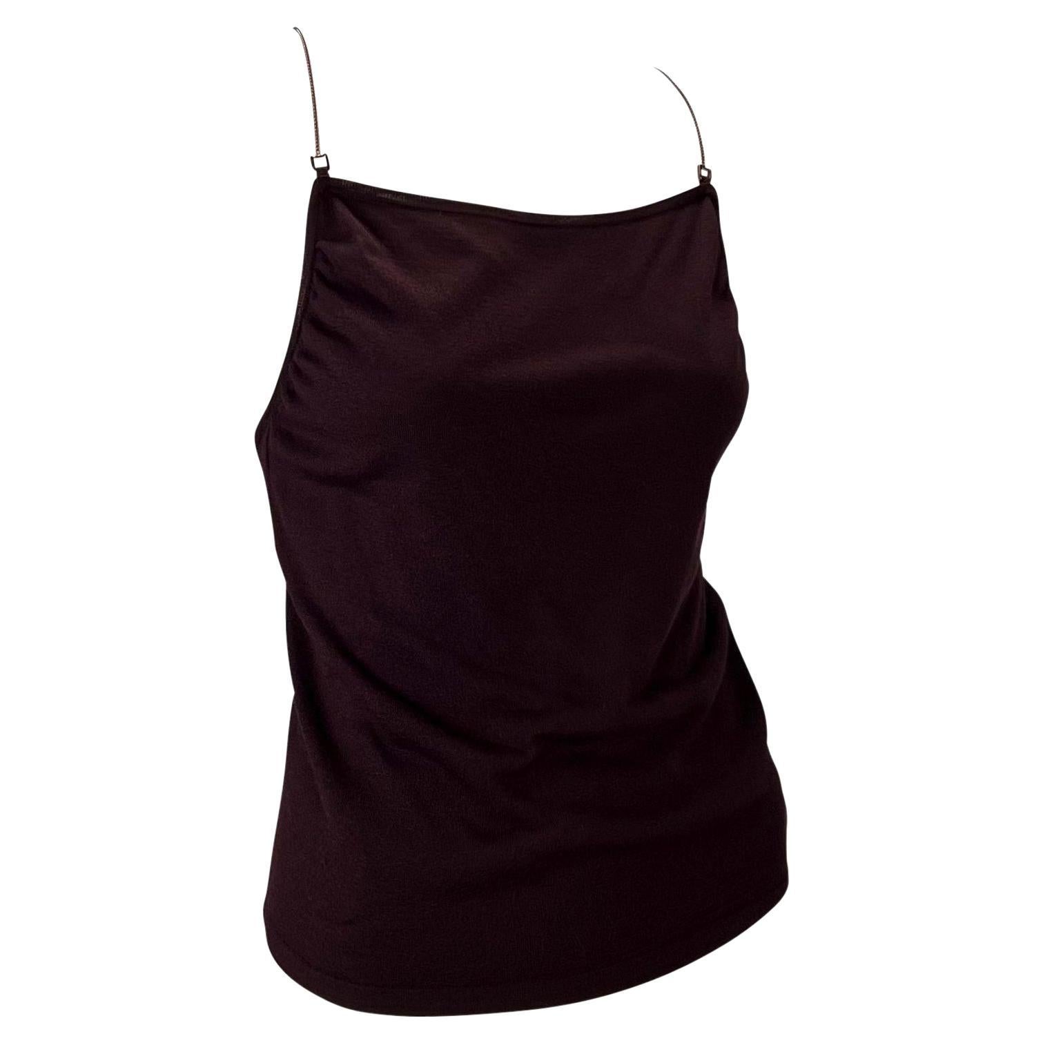 Late 1990s Gucci by Tom Ford Burgundy Knit Silk Chain Tank Top For Sale 1