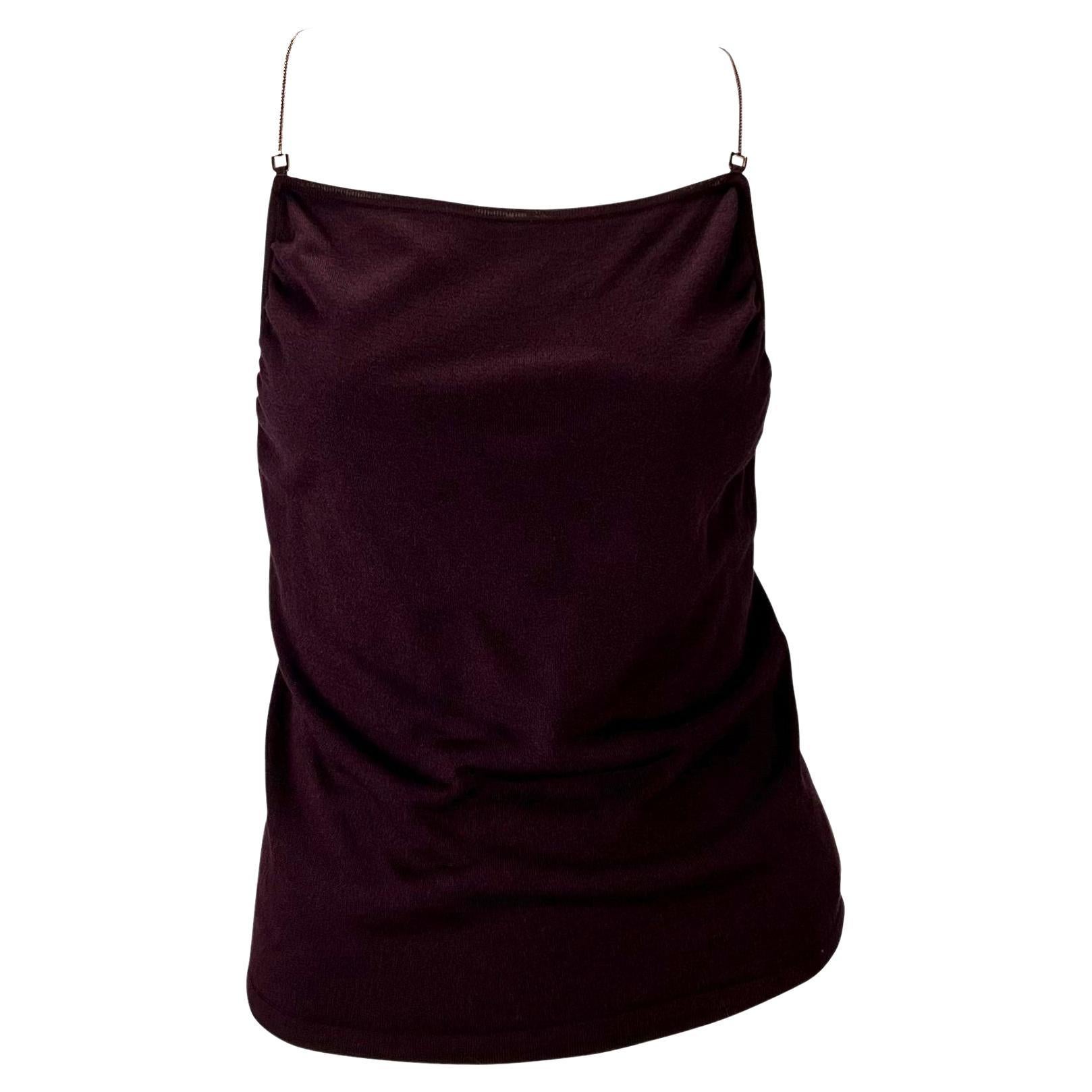Late 1990s Gucci by Tom Ford Burgundy Knit Silk Chain Tank Top For Sale