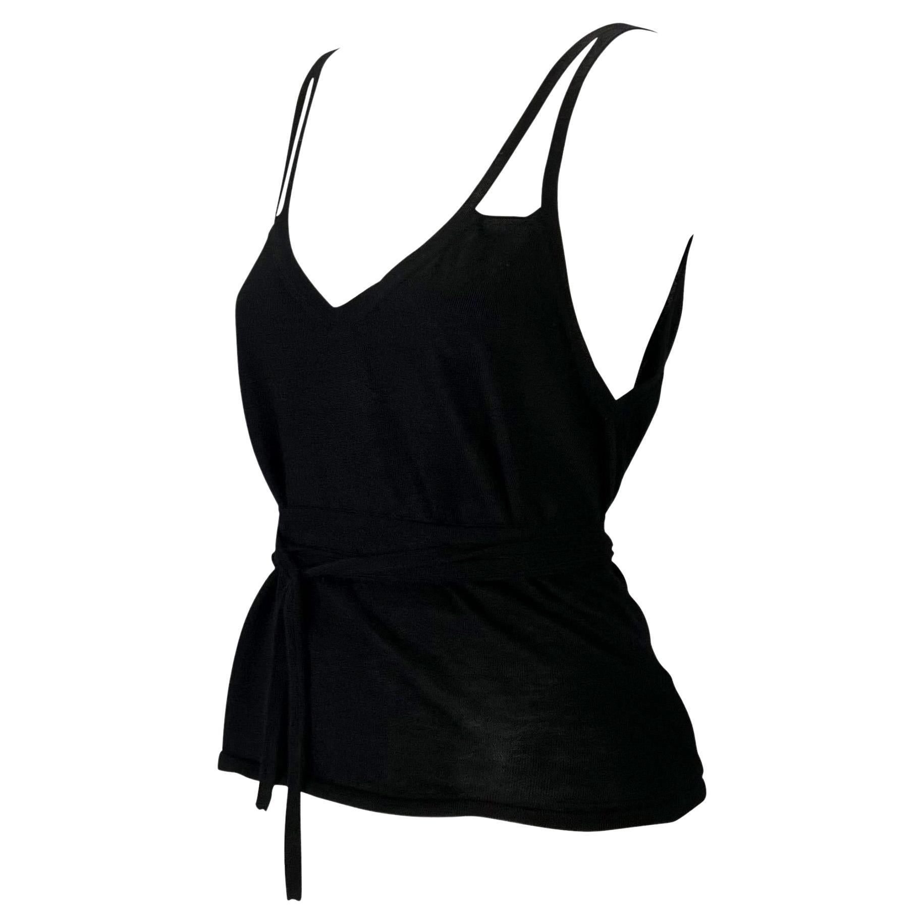 Presenting a black cashmere Gucci wrap-around tank top, designed by Tom Ford. From the late 1990s, this oh-so-soft tank top wraps around the body and features a v-shaped cut at the back, multiple straps, and a v-neckline. This never worn top is made