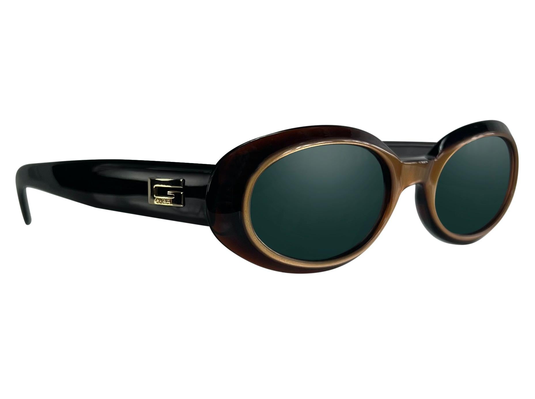 Black Late 1990s Gucci by Tom Ford G Logo Bronze Front Acrylic Oval Sunglasses