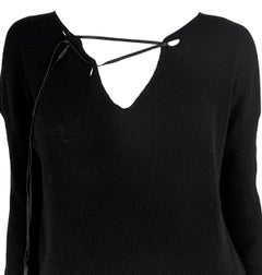 Late 1990s Gucci by Tom Ford Leather Lace-Up Knit Black Sweater Top