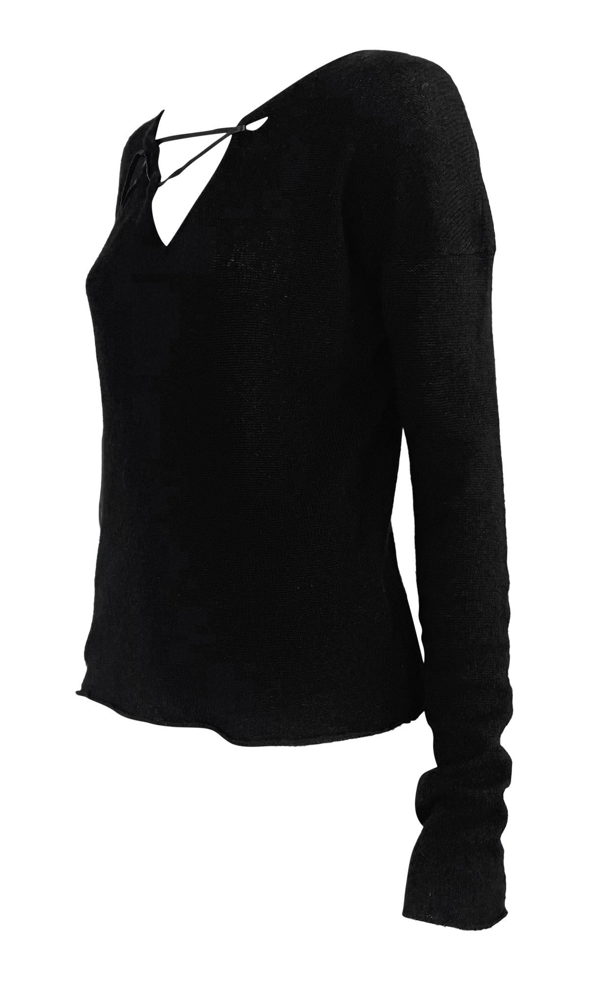 Late 1990s Gucci by Tom Ford Leather Lace-Up Knit Black Sweater Top In Excellent Condition For Sale In West Hollywood, CA