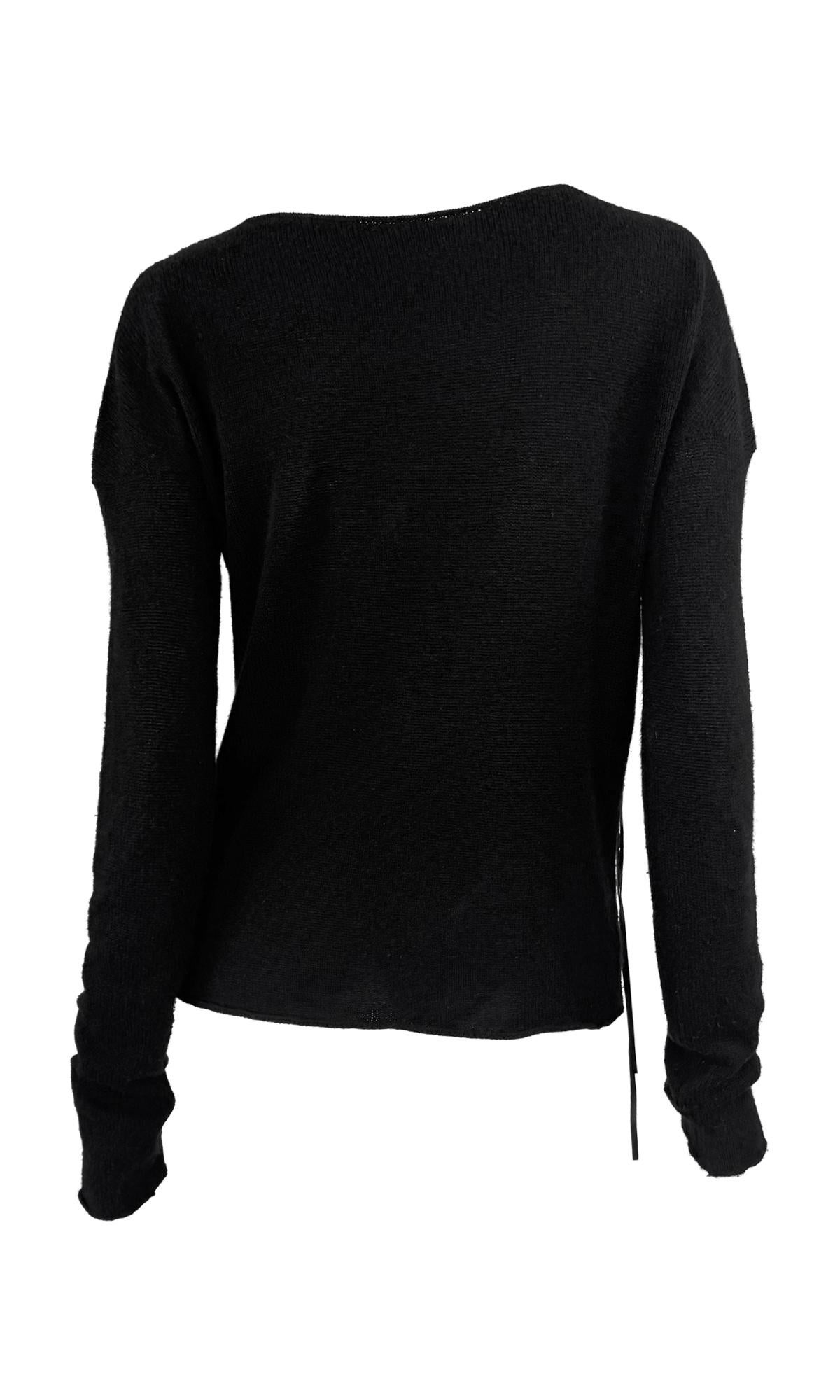 Late 1990s Gucci by Tom Ford Leather Lace-Up Knit Black Sweater Top For Sale 1