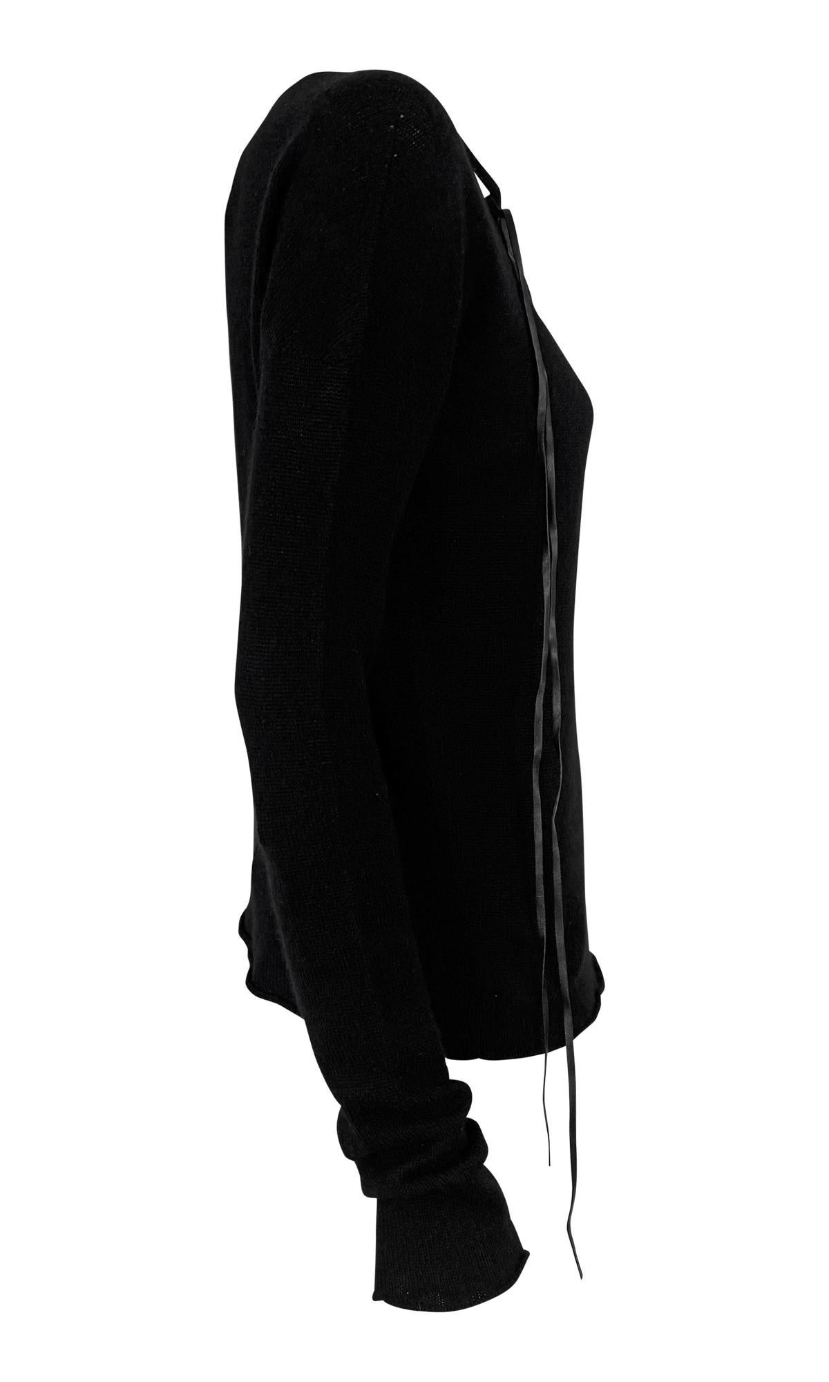 Late 1990s Gucci by Tom Ford Leather Lace-Up Knit Black Sweater Top For Sale 2