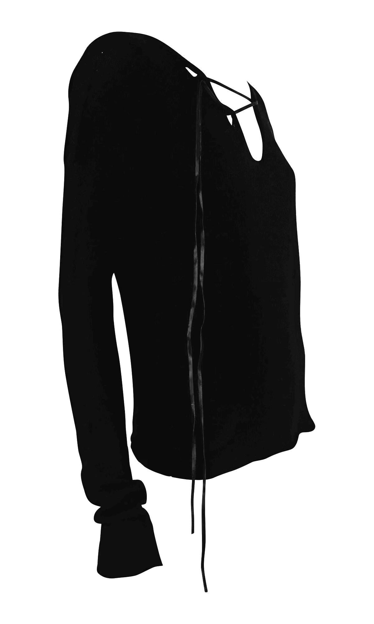 Late 1990s Gucci by Tom Ford Leather Lace-Up Knit Black Sweater Top For Sale 3