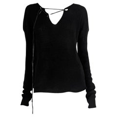Späte 1990er Gucci by Tom Ford Schwarzes Lederpullover-Oberteil aus Schnürungssstrick