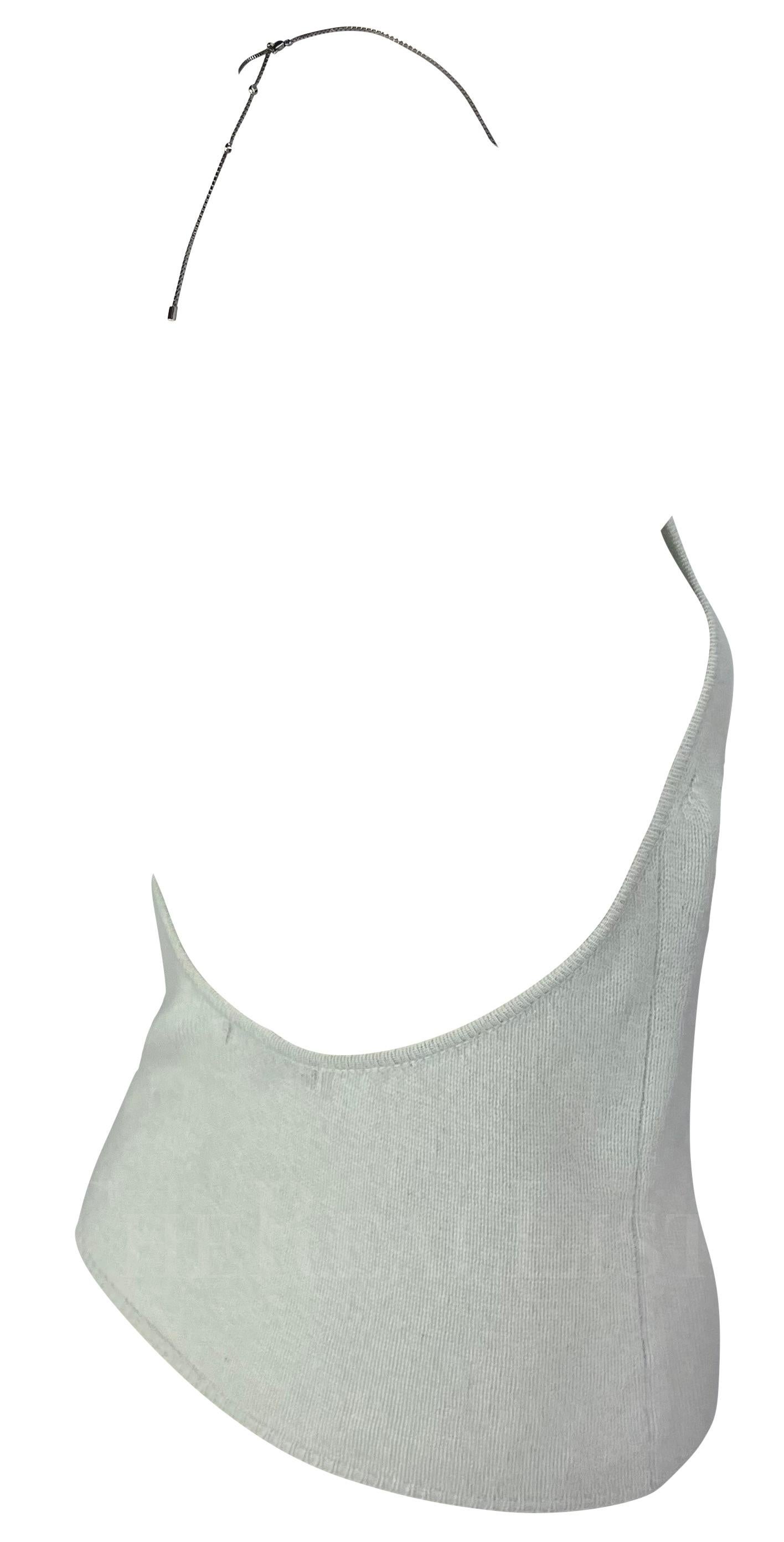 Late 1990s Gucci by Tom Ford Light Blue Backless Cashmere Chain Sweater Top For Sale 1