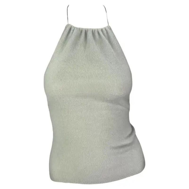 Finales de los 90 Gucci by Tom Ford Top azul claro sin espalda con cadena de cachemira