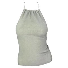 Fine anni '90 Gucci by Tom Ford Top con catena in cashmere senza schienale di colore blu chiaro