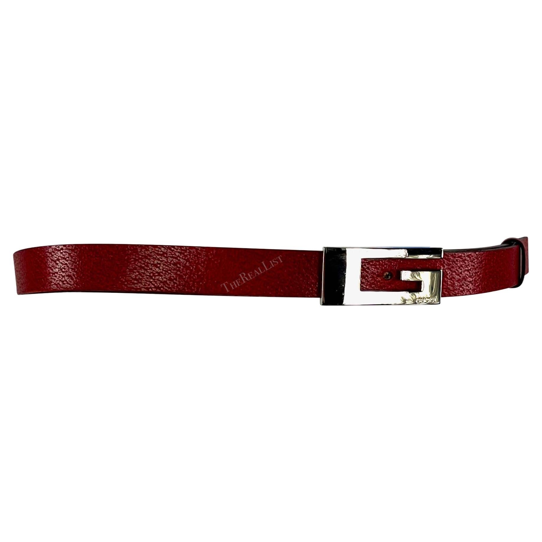 S/S 1998 Gucci by Tom Ford Red Leather G Rectangular Logo Buckle Belt For Sale