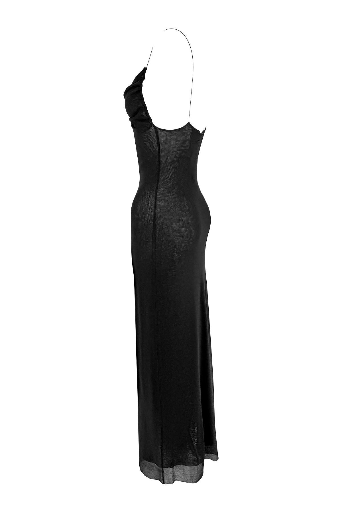 Ende der 1990er Jahre Jean Paul Gaultier Soleil Transparentes Bodycon-Strickkleid Schwarzes Maxikleid Damen im Angebot