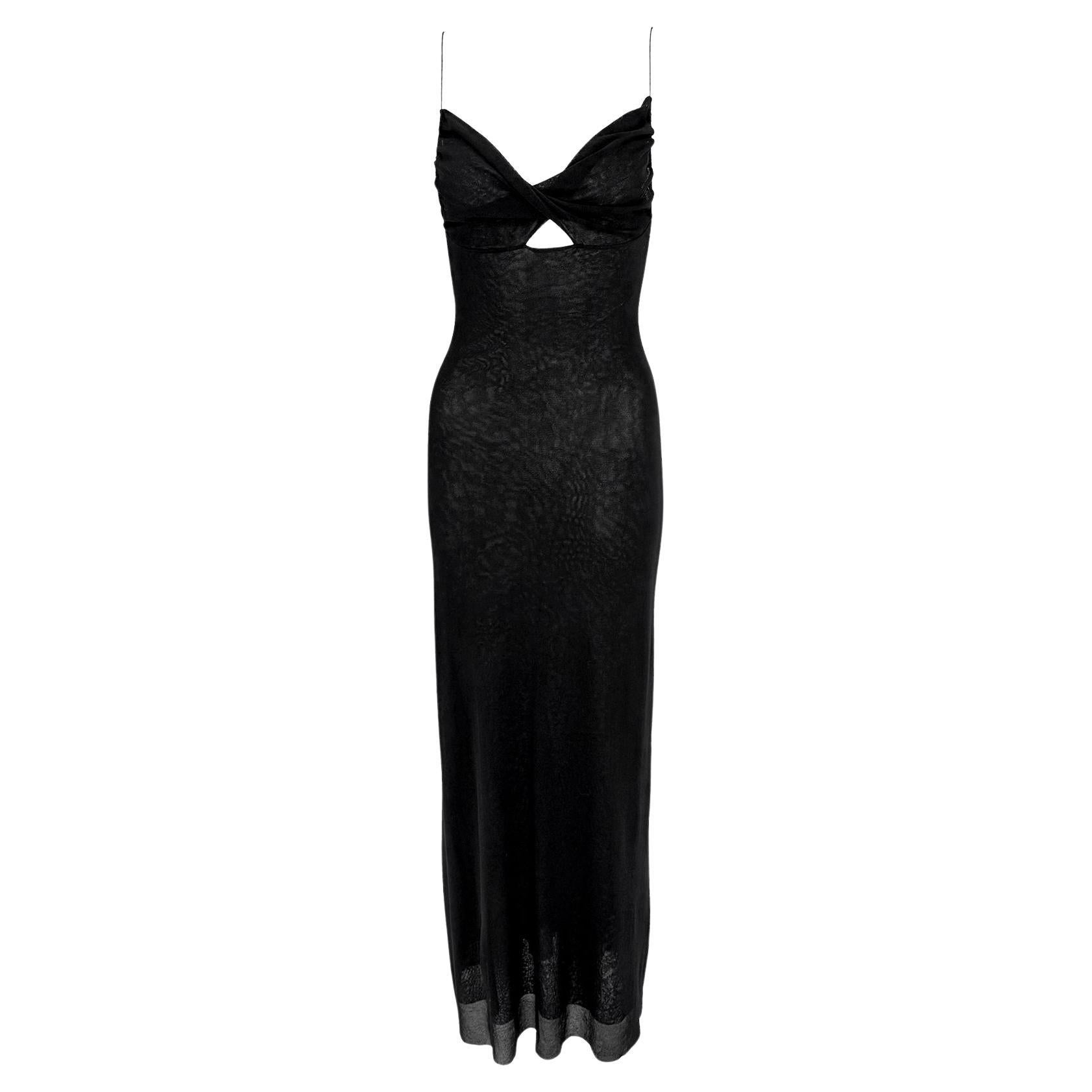 Ende der 1990er Jahre Jean Paul Gaultier Soleil Transparentes Bodycon-Strickkleid Schwarzes Maxikleid im Angebot
