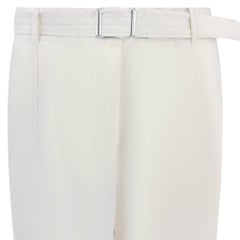 Late 1990s Jil Sander Off-White Cotton Poplin Belted Wide Leg Pants IT40