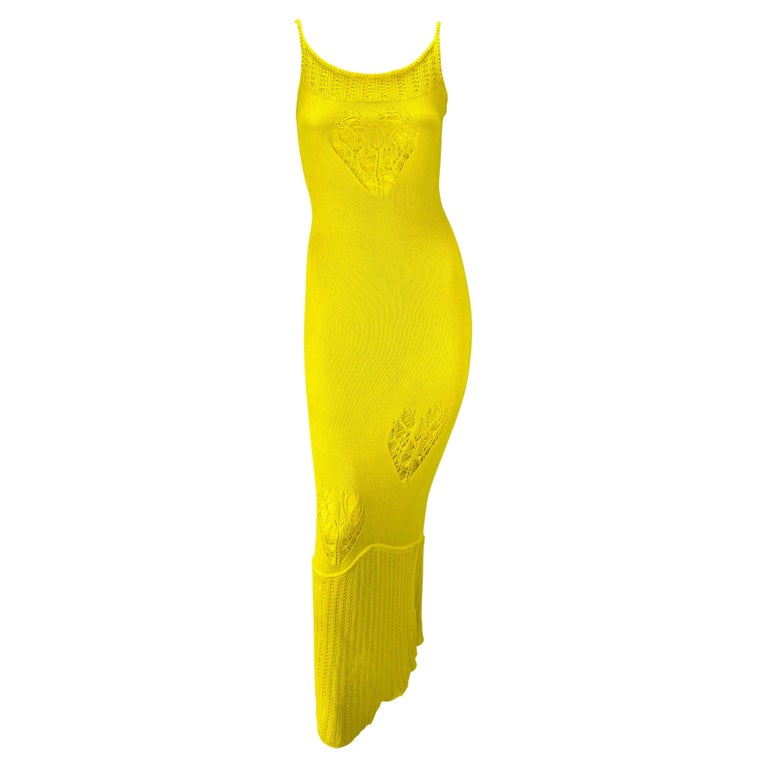 S/S 2000 John Galliano Canary Yellow Knit Distressed Heart Stretch Knit  Dress For Sale at 1stDibs | cassia galliano, galliano yellow, distressed  knit dress