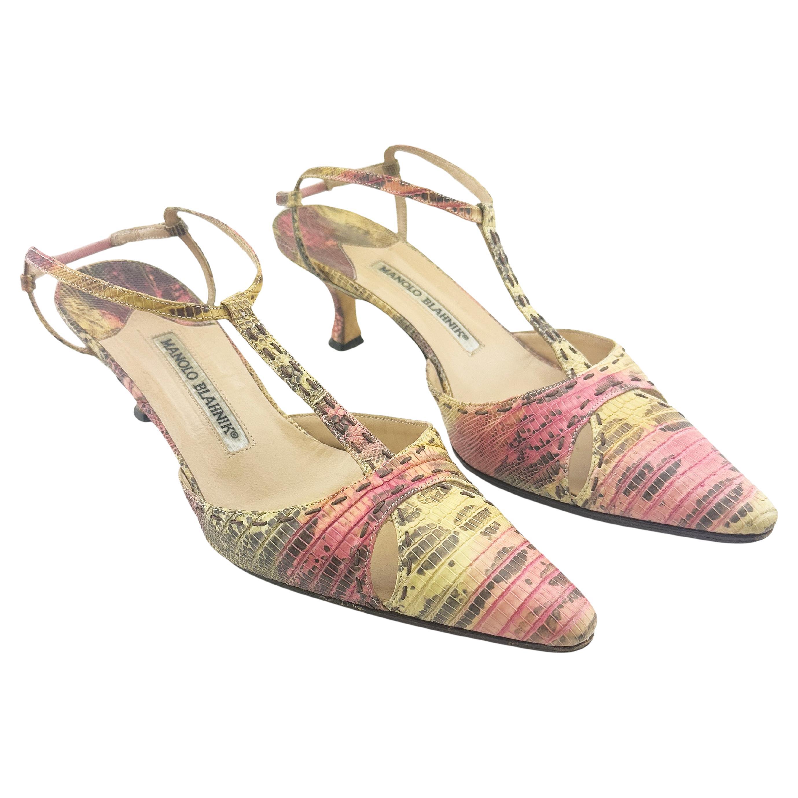 Bombas Manolo Blahnik "Turgimod" rosa y crema de finales de los 90