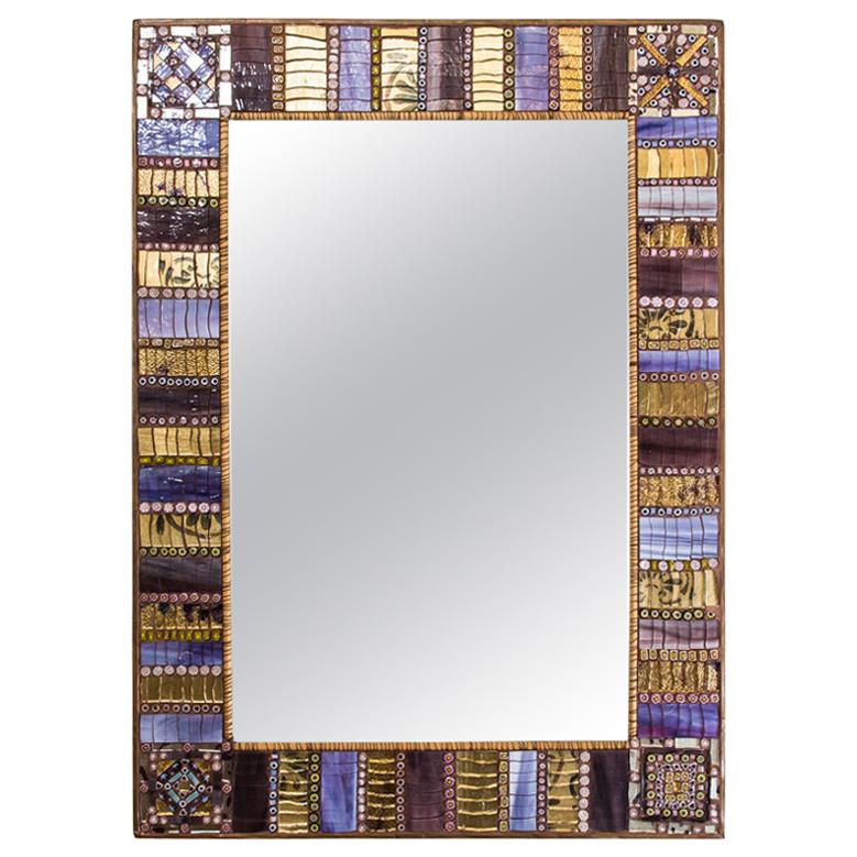 Early 2000 Mosaic Mirror with Gold Silver Colour Glass Tassels, Dusciana Bravura