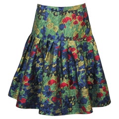 Vintage Late 1990s Oscar de la Renta Dark Floral Flared Skirt