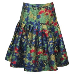 Late 1990s Oscar de la Renta Dark Floral Flared Skirt