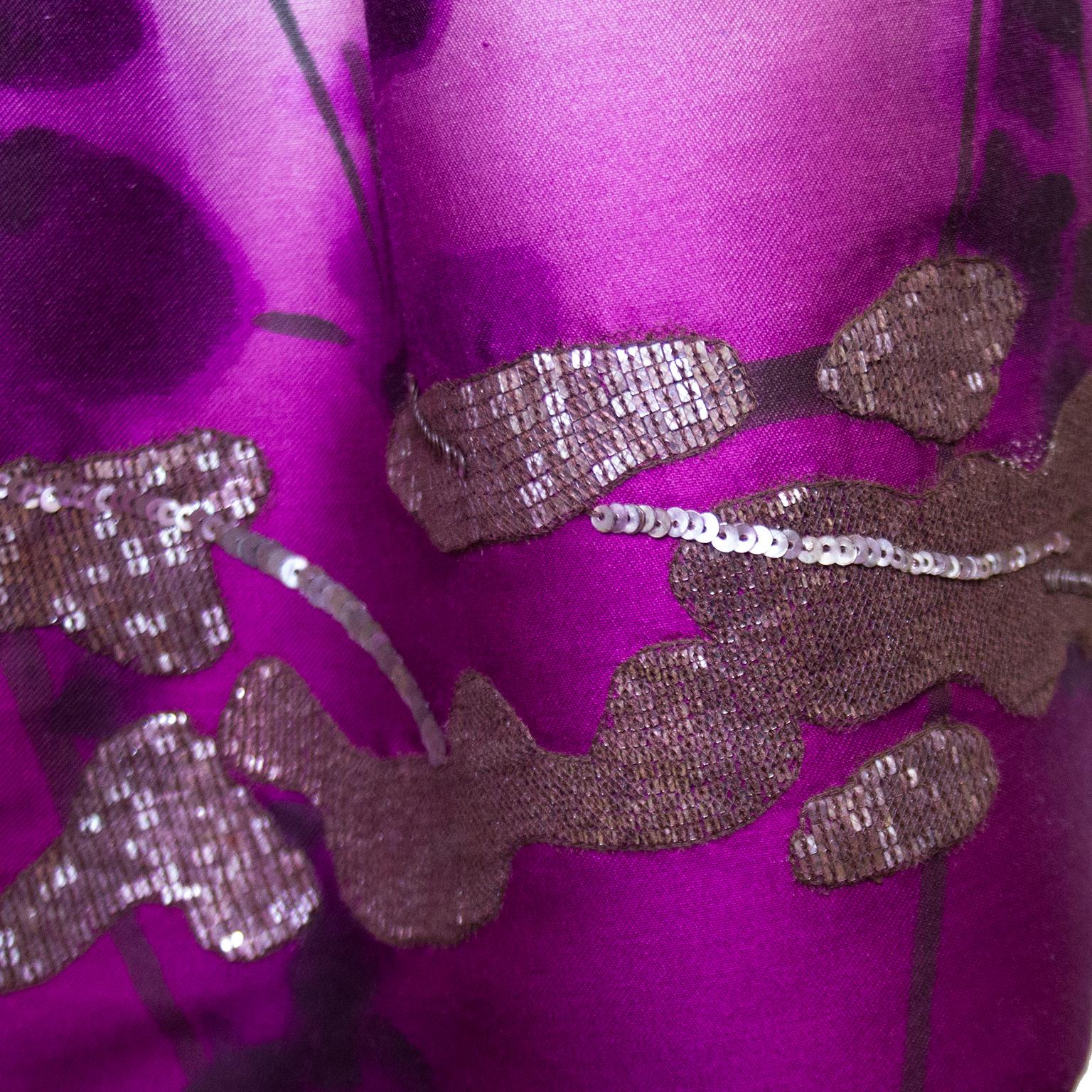 Women's Late 1990s Oscar de la Renta Purple Silk Watercolor Flower Skirt For Sale