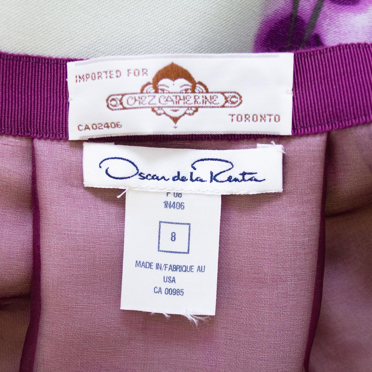 Late 1990s Oscar de la Renta Purple Silk Watercolor Flower Skirt For Sale 2