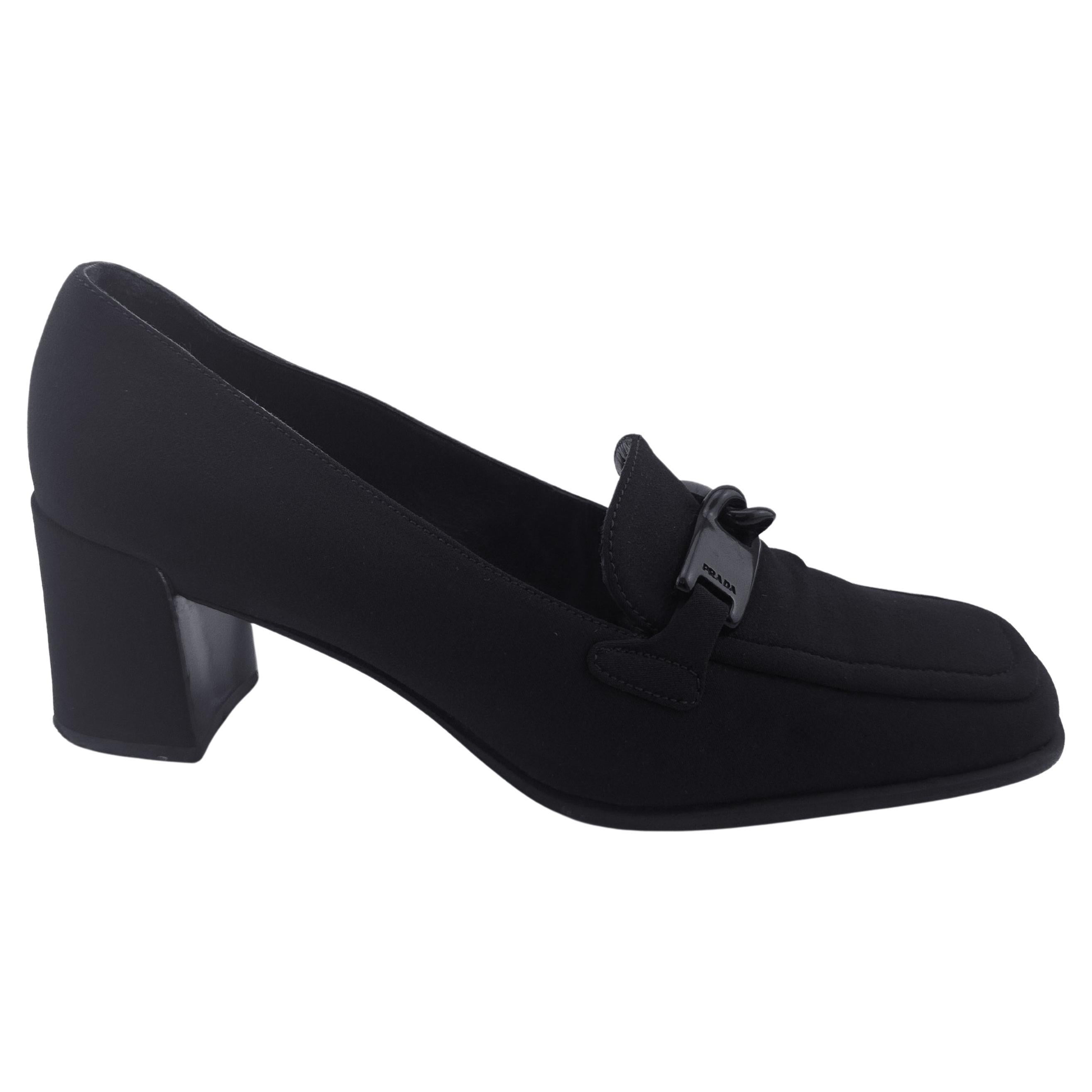 Ende der 1990er Jahre Prada Schwarz Nylon Quadratische Zehe Loafers im Angebot