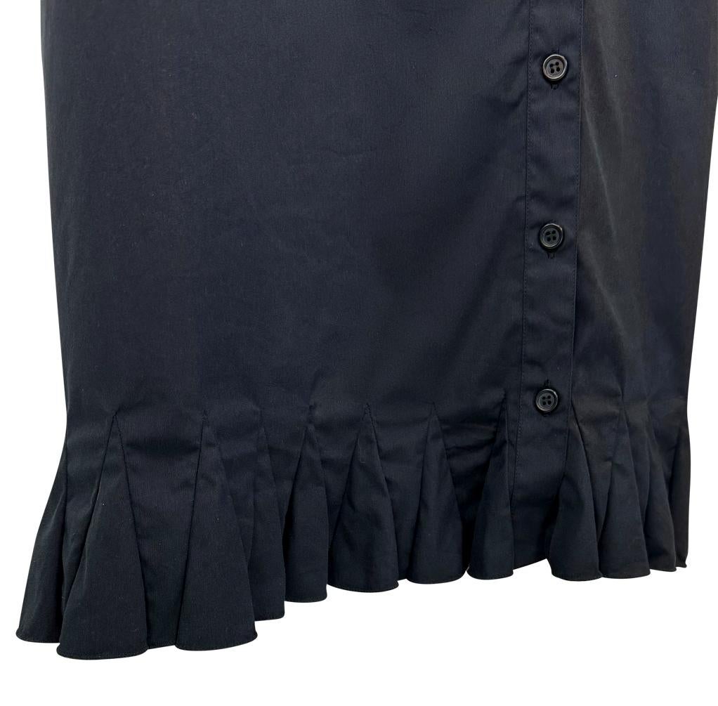 Late 1990s Prada Navy Stretch Cotton Silver Ring Belted Cutout Button Maxi Skirt In Excellent Condition In West Hollywood, CA
