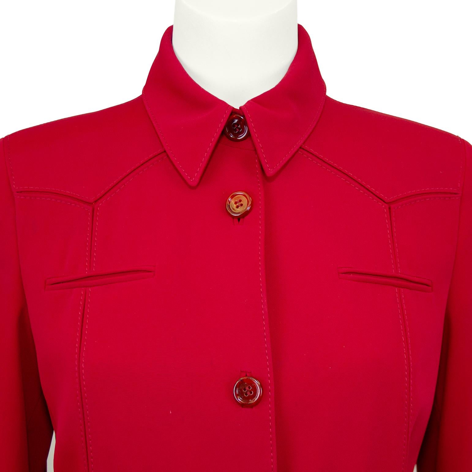 Women's Late 1990s Prada Red Suit with Belt