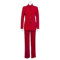 Retro Late 1990s Prada Red Suit with Belt