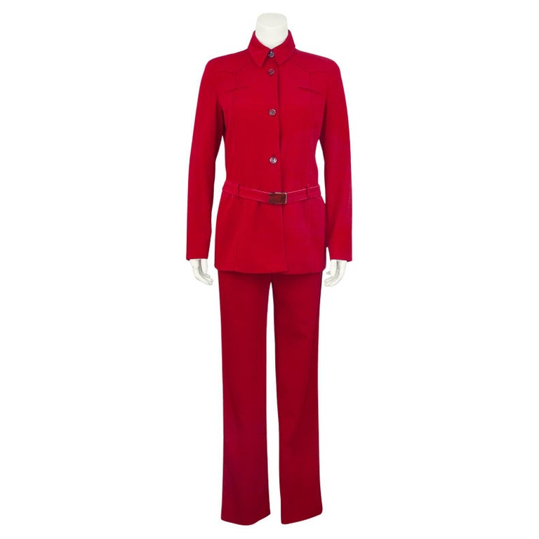Late 1990s Prada Red Suit with Belt For Sale at 1stDibs