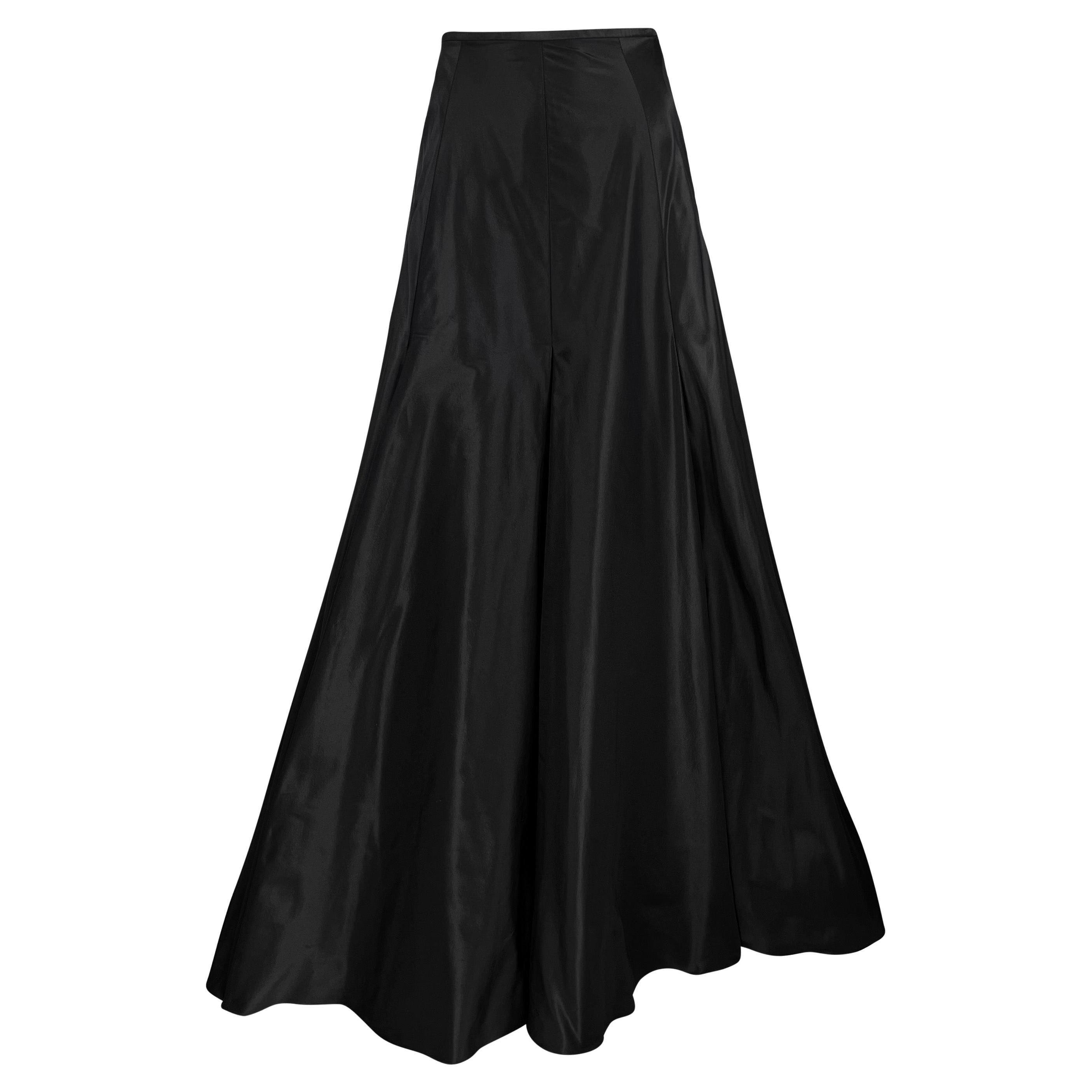 Late 1990s Ralph Lauren Black Silk Taffeta Voluminous Maxi Evening Skirt For Sale