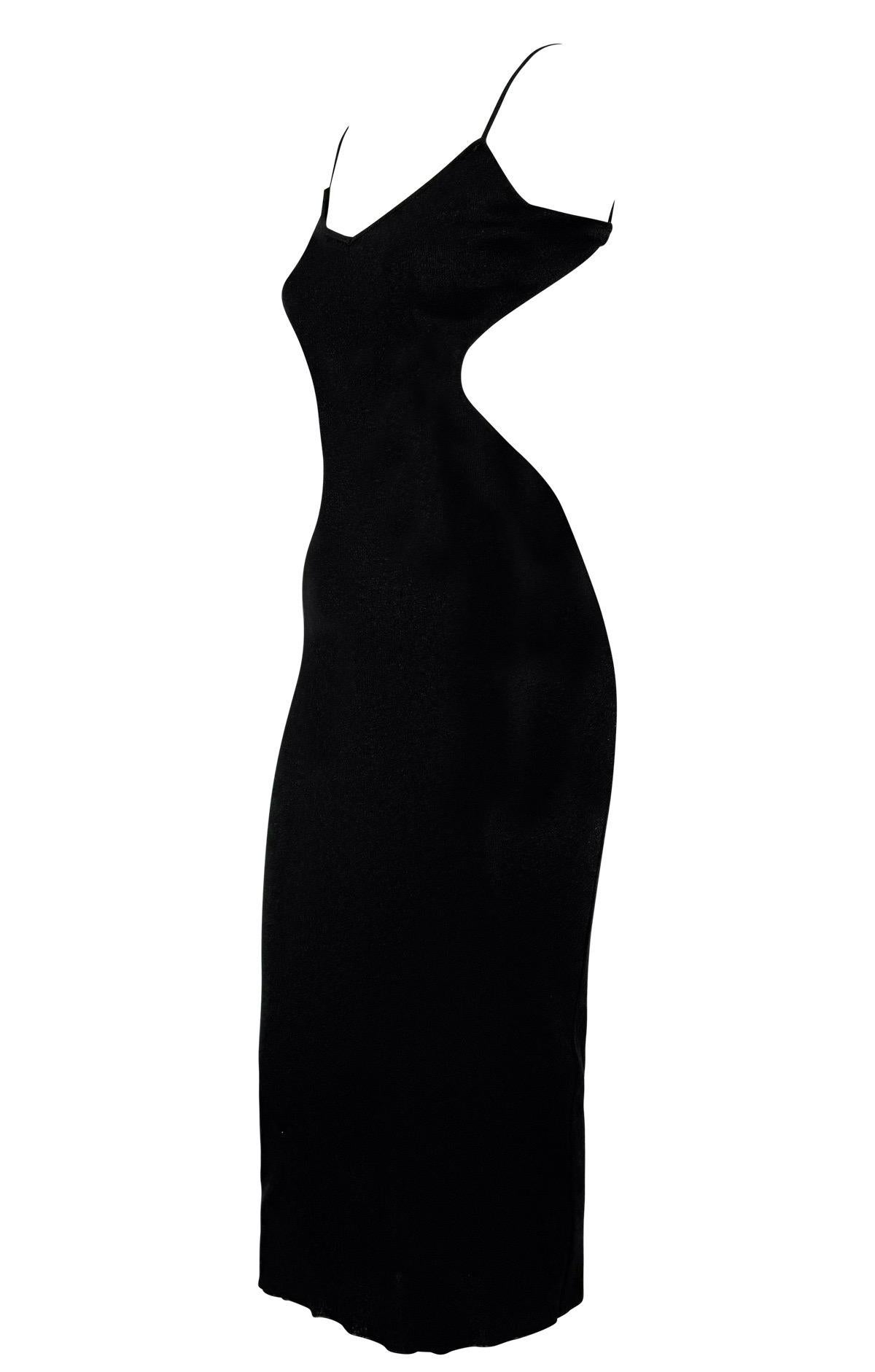 Late 1990s Richard Tyler Black Lurex Knit Deep Side Cutout Bodycon Knit Dress In Excellent Condition For Sale In West Hollywood, CA
