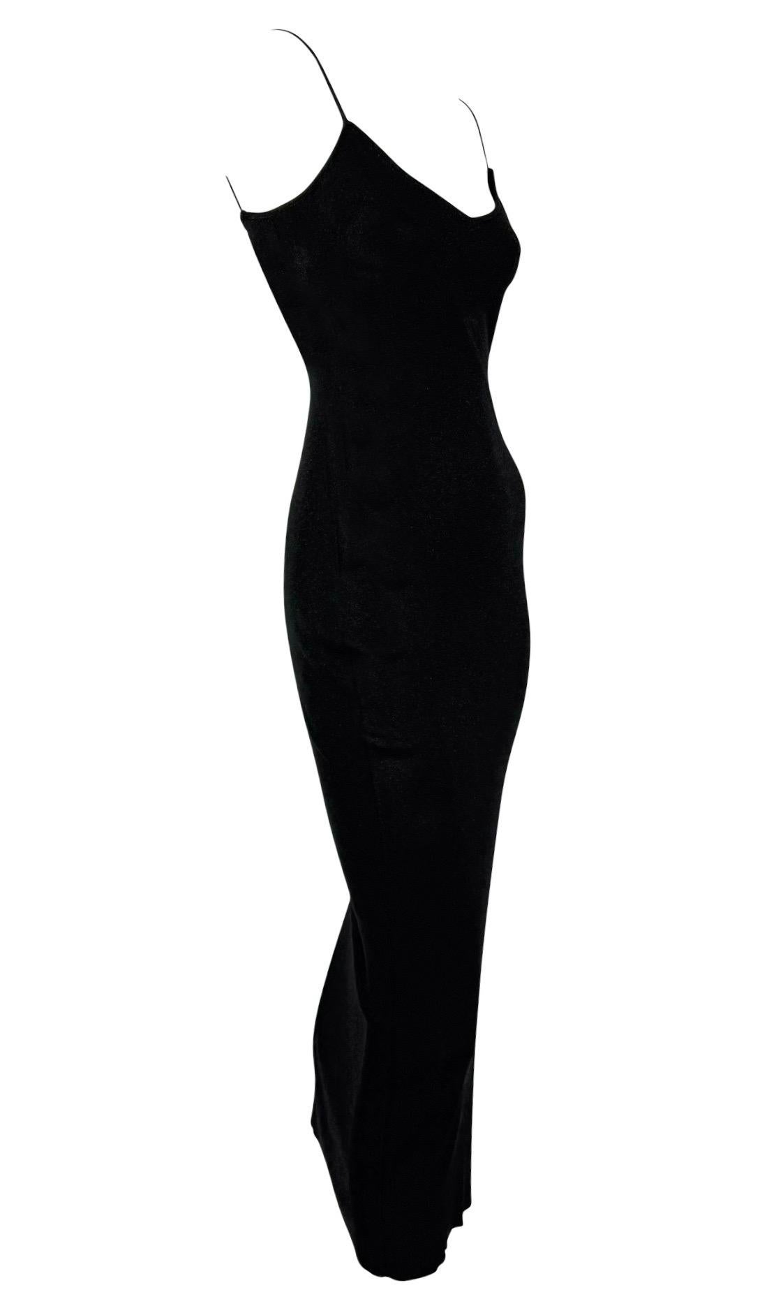 Late 1990s Richard Tyler Black Lurex Knit Deep Side Cutout Bodycon Knit Dress For Sale 1