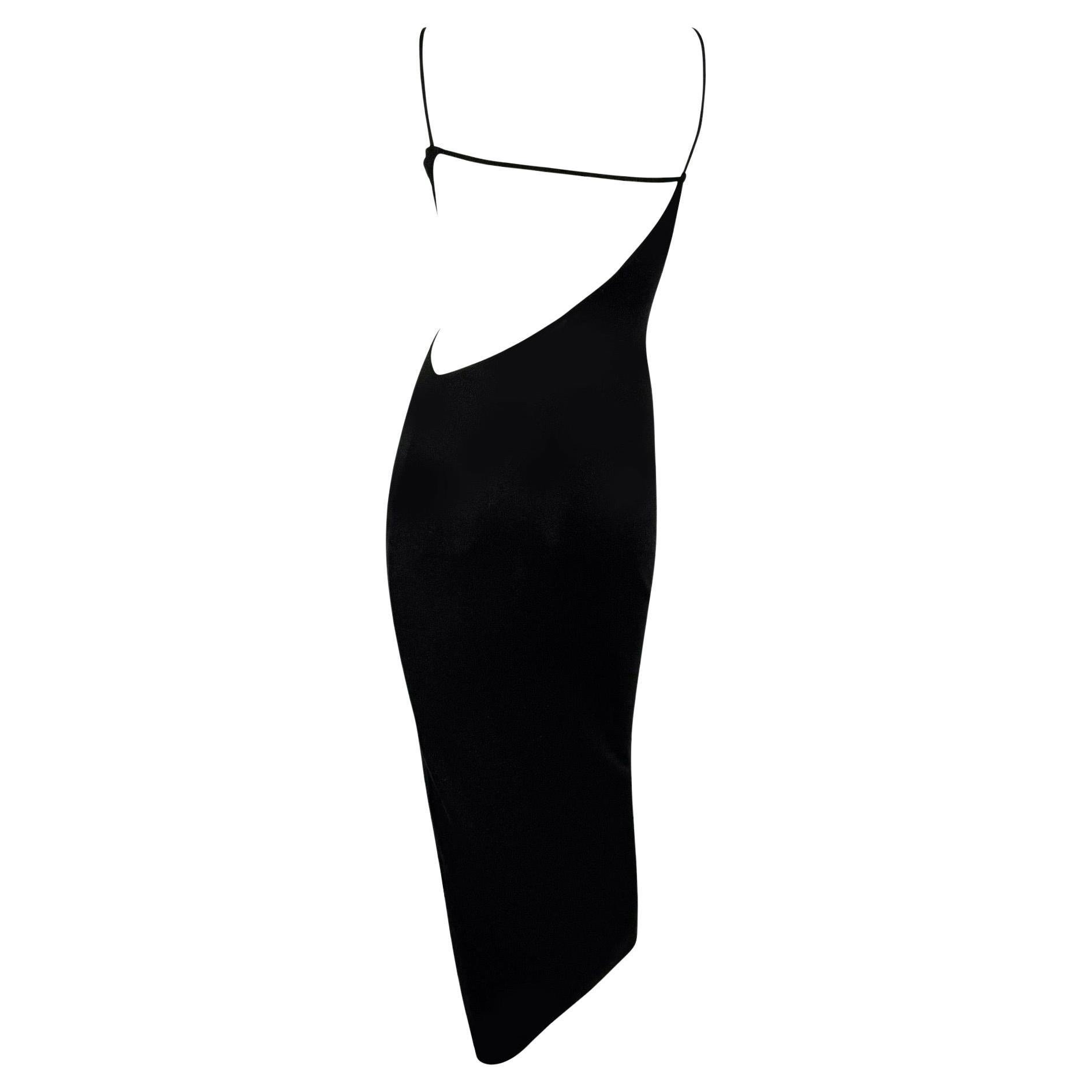 Late 1990s Richard Tyler Black Lurex Knit Deep Side Cutout Bodycon Knit Dress For Sale