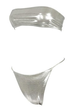 Richard Tyler, ensemble de bain Bikini sans bretelles en métal argenté de la fin des années 1990