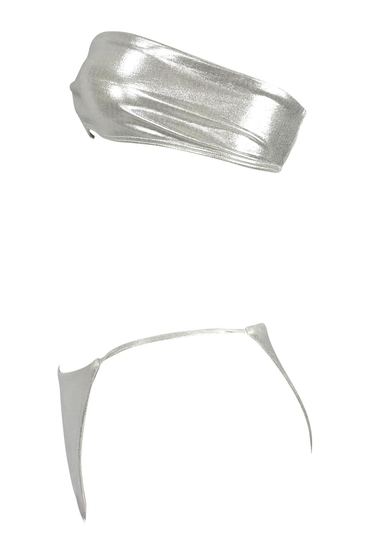 Bañador bandeau plateado sin tirantes Richard Tyler de finales de los 90 Plata en venta