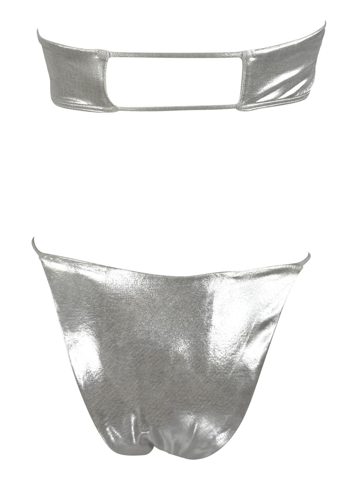 Bañador bandeau plateado sin tirantes Richard Tyler de finales de los 90 en Excelente estado para la venta en West Hollywood, CA