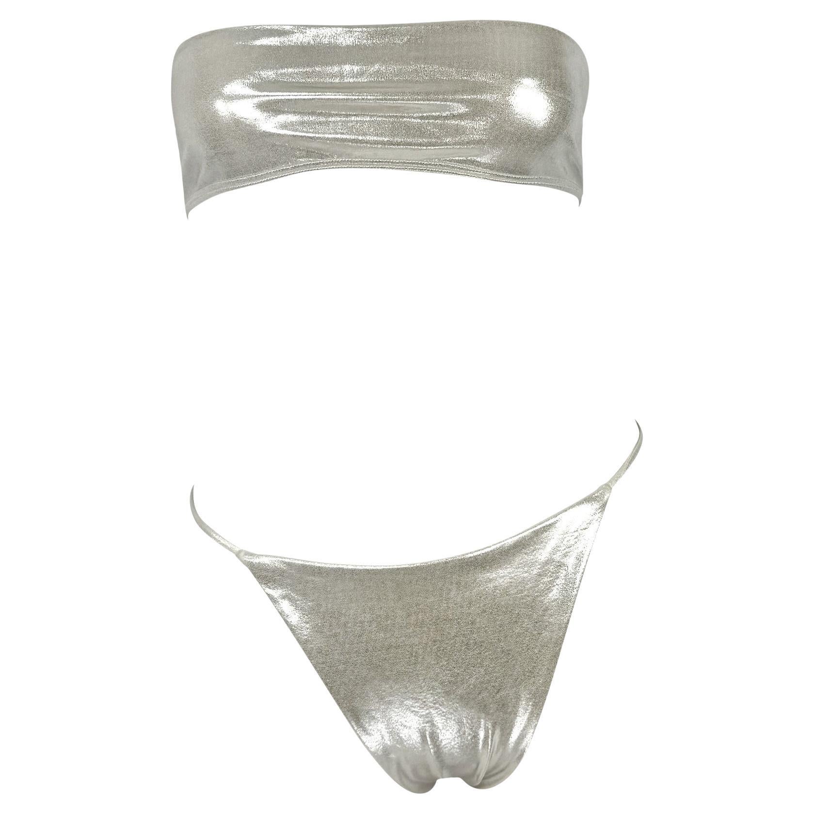 Bañador bandeau plateado sin tirantes Richard Tyler de finales de los 90 en venta