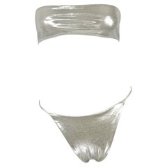 Richard Tyler, ensemble de bain Bikini sans bretelles en métal argenté de la fin des années 1990
