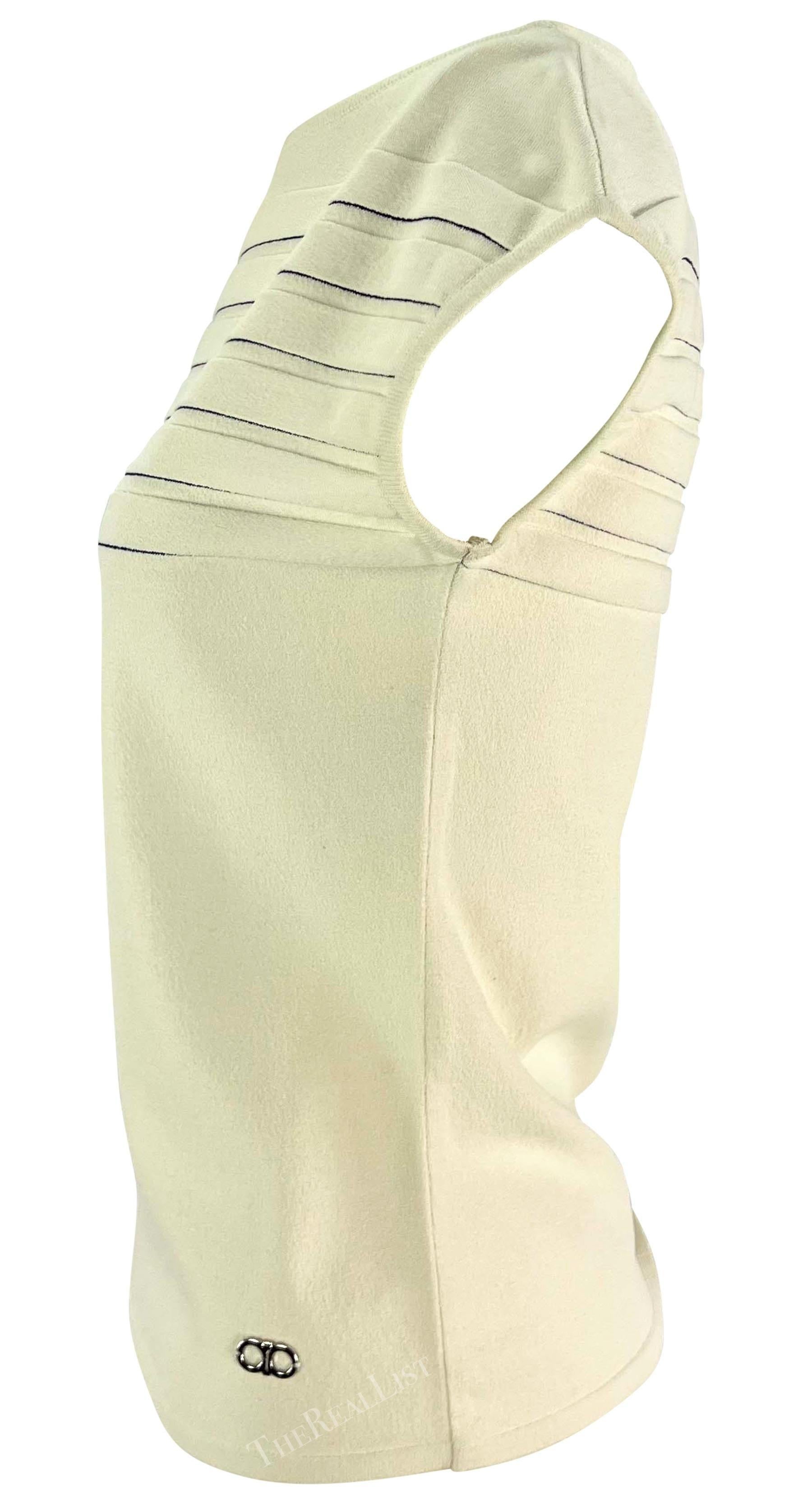 Bianco Top in maglia con logo a righe Salvatore Ferragamo bianco e blu di fine anni '90 in vendita