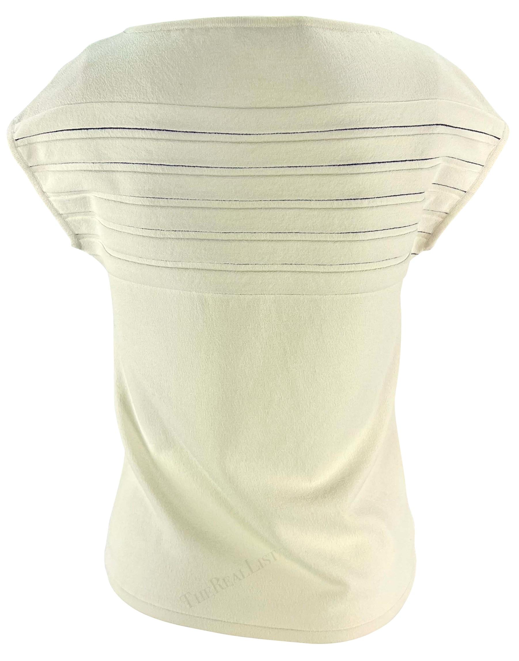 Salvatore Ferragamo - Haut en tricot avec logo rayé blanc marine, fin des années 1990 en vente 1