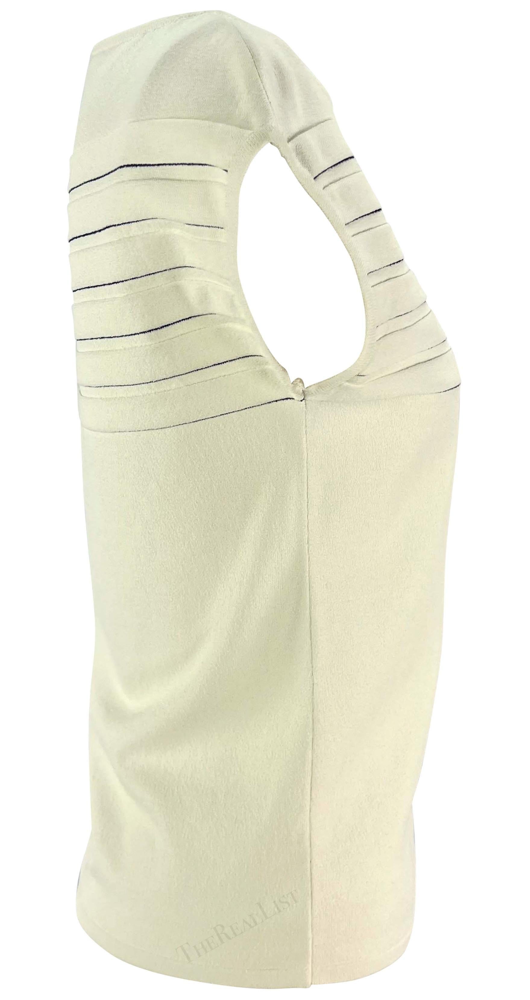 Top in maglia con logo a righe Salvatore Ferragamo bianco e blu di fine anni '90 in vendita 1