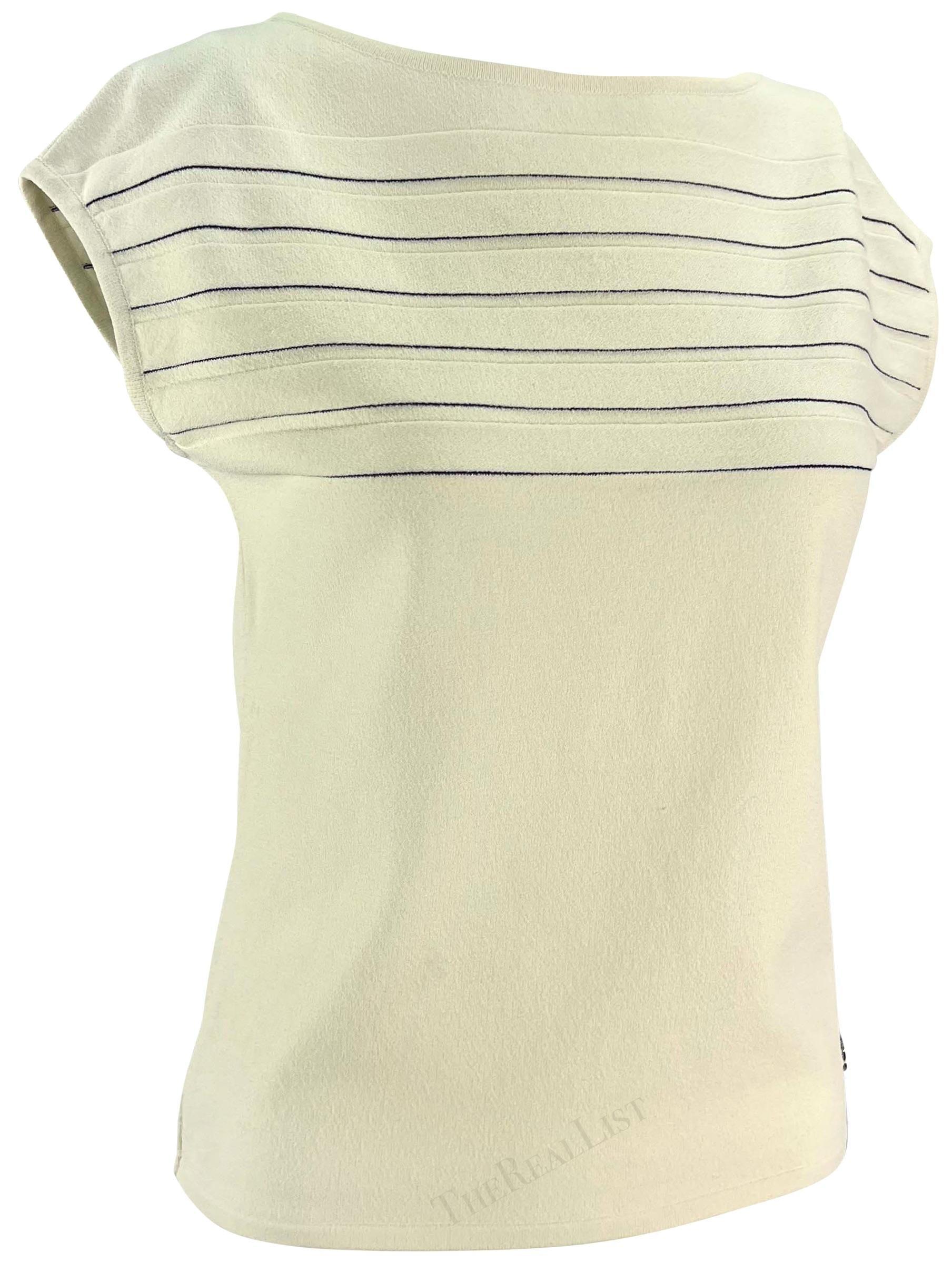 Top in maglia con logo a righe Salvatore Ferragamo bianco e blu di fine anni '90 in vendita 2