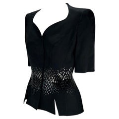 Cruise 2000 Thierry Mugler Black Reptile Scale Appliqué Short Sleeve Blazer Y2K