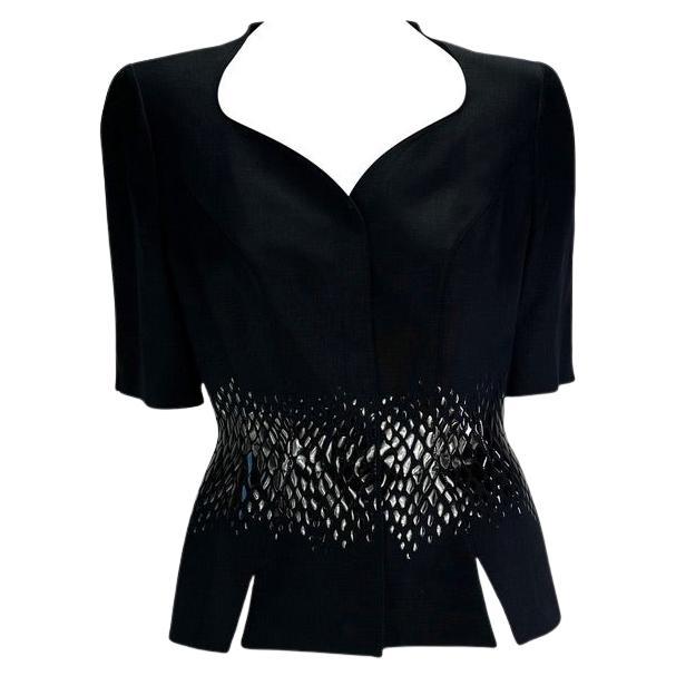 Cruise 2000 Thierry Mugler Black Reptile Scale Appliqué Short Sleeve Blazer Y2K For Sale